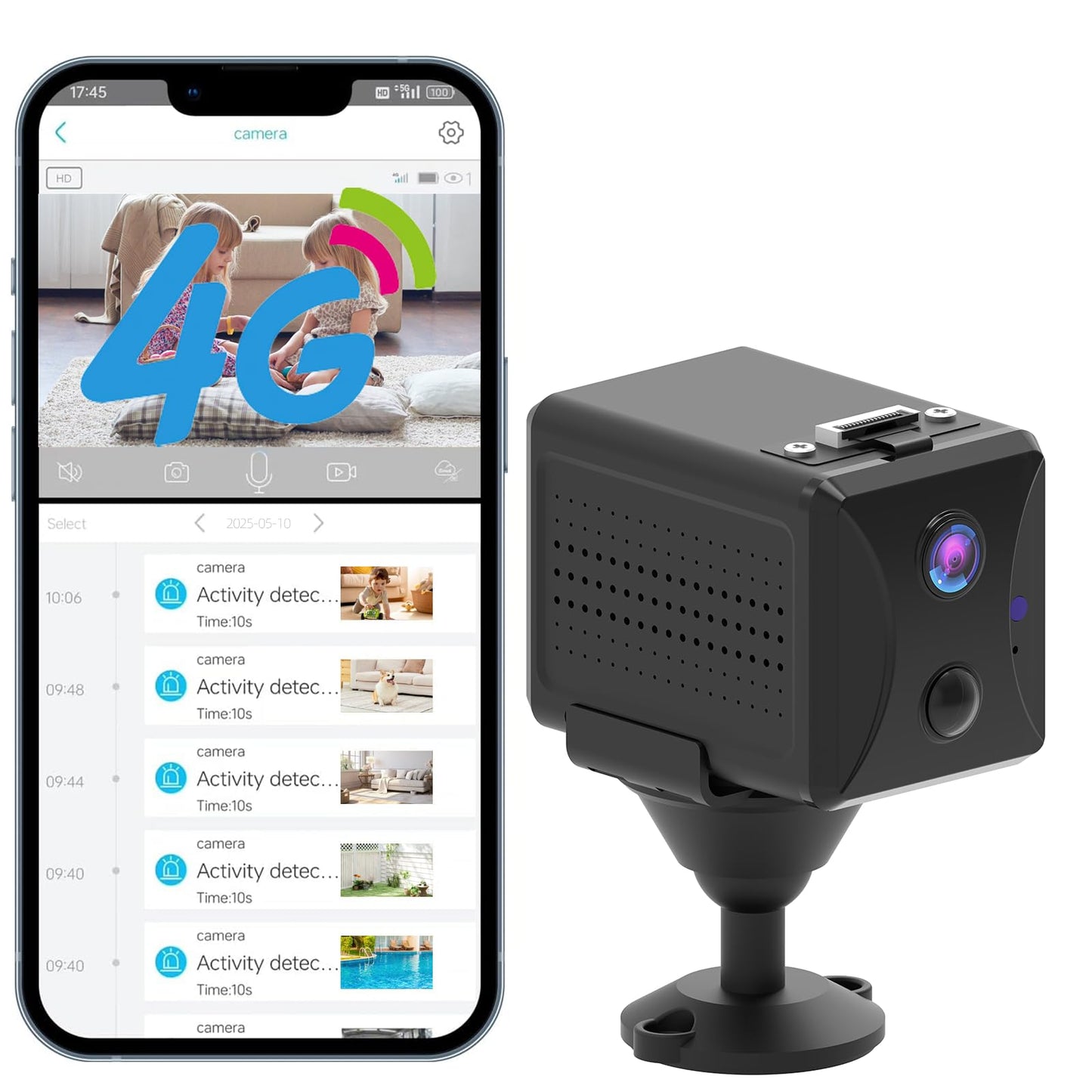 Boveila 4G LTE Cellular Security Spy Camera Mini cam with SIM Card | 2K, 8-Inch Extened Lens | 20-Day Standby & 32ft PIR Motion Detection Night Vision | No WiFi Required | Portable Hidden Cameras