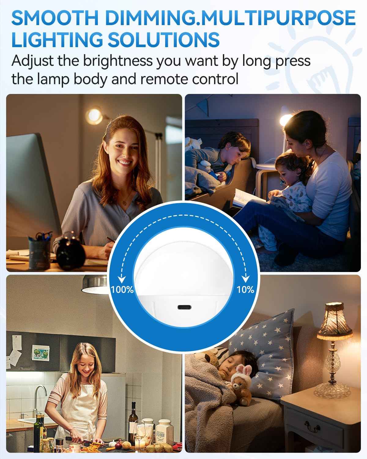 LUXKAZSAZZI WirelessGlow Rechargeable Light Bulbs with Remote, 3 Color Temperatures and Dimmable Battery Operated Light Bulbs, Touch Control + USB Rechargeable Battery Light Bulb, A19, 2 Pack