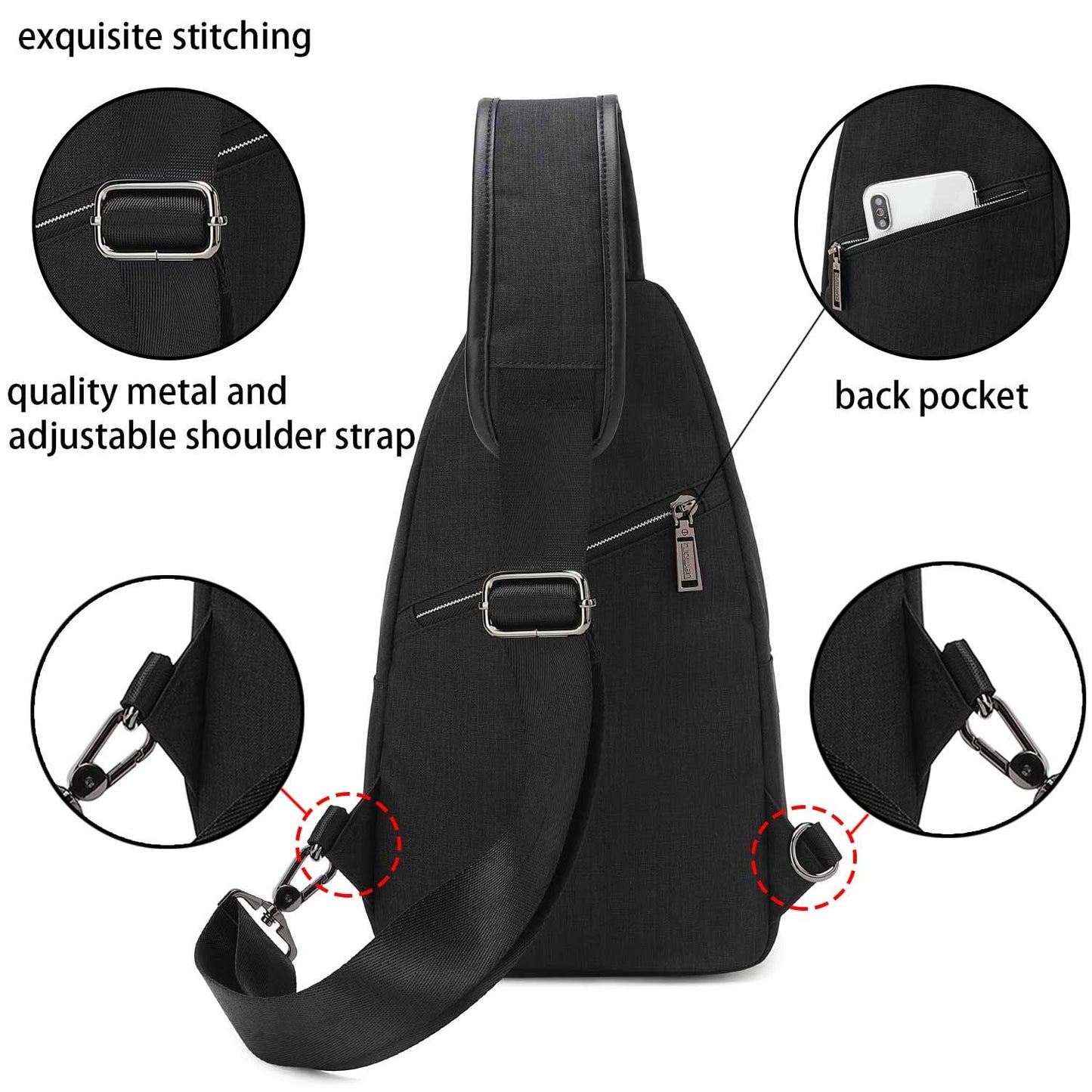 tuowan Small Sling Bag Crossbody Backpack Over the Shoulder Bag for Men Women Travel Outdoors, Lightweight Chest Pack (Large,Black)