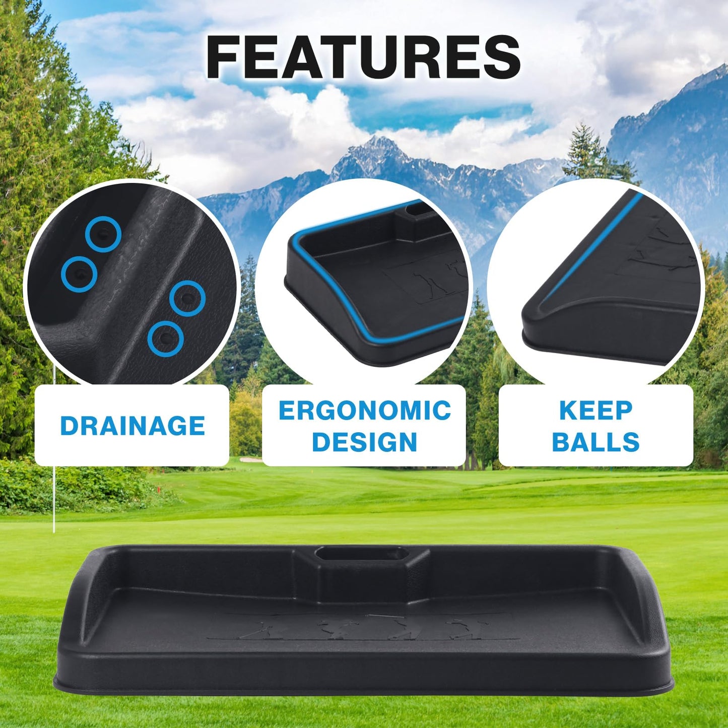 Japard Golf Ball Tray with Built-in Phone Holder Large Capacity 100 Golf Ball Organizer, 23.2" Wide Simulator, Indoor Outdoor Training, Swing Recording Black
