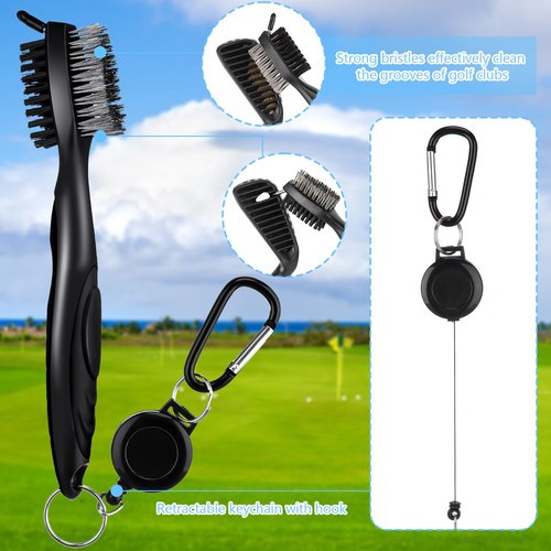 Realspring 9 Pcs Golf Accessories Kit Golf Club Cleaning Kit Include Microfiber Towel, Cleaner Brush, Ball and Tee Holder, Divot Repair Tool, Ball Bag with Hook for Men Women Gifts(Black,Classic)