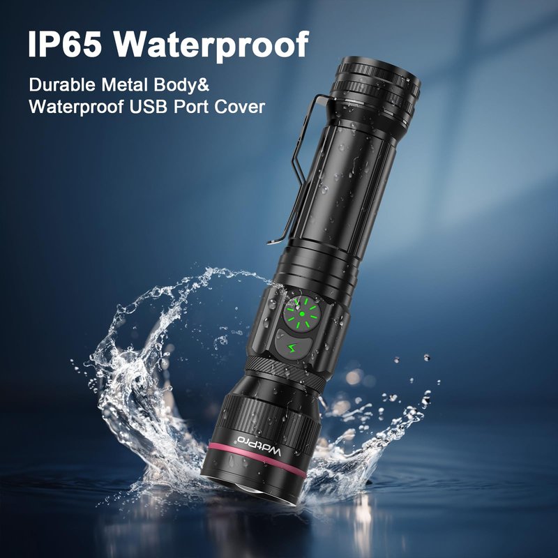 WdtPro 2 Pack Flashlights Rechargeable, Bright Mini LED Pocket Flash Lights with Clip, Zoomable, Dual Switch, 5 Modes, Waterproof Flashlight for Camping Outdoor Home Emergency (Battery Included)