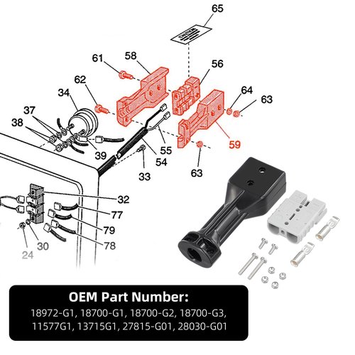 Roykaw Golf Cart Charger Handle Plug Kit SB50 Connector Compatible with 36 Volt EZGO Marathon, Medalist, Shuttle 950 (1989-2007), OEM# 18972G1, 18700G1, 18700G2, 18700G3, 28030G01