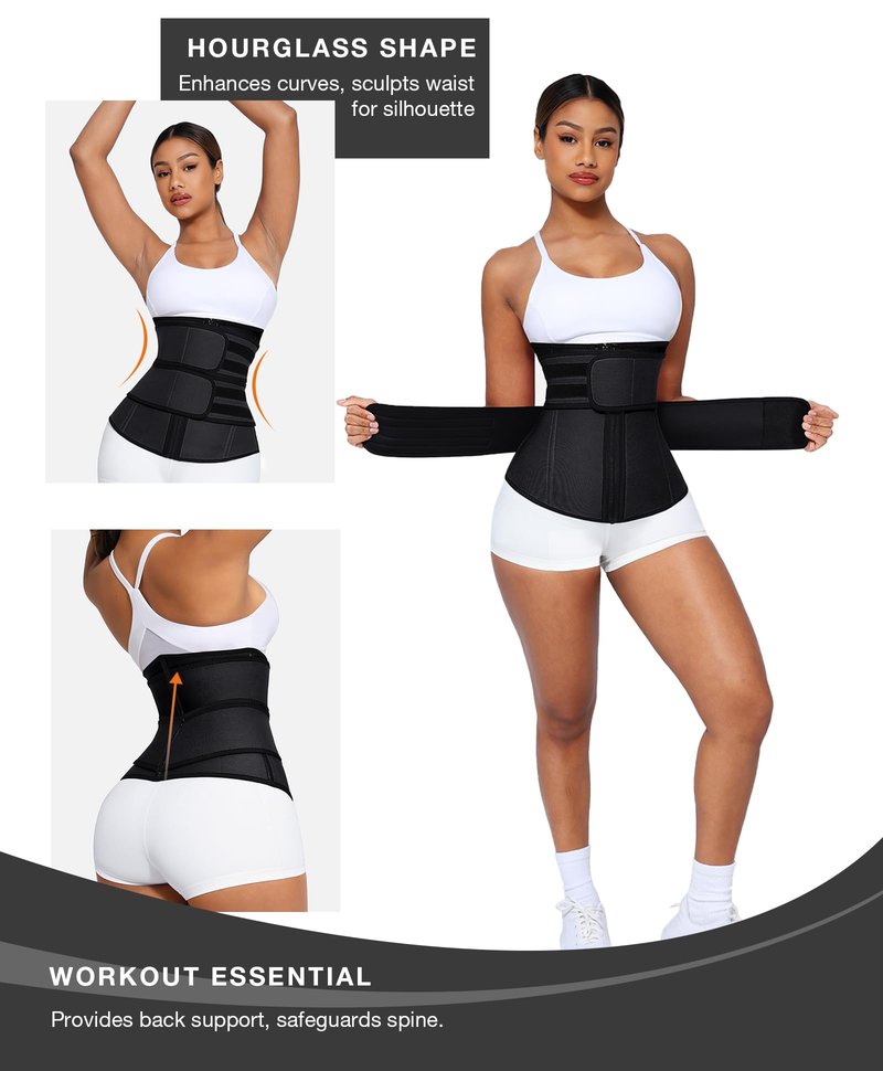 Lover-Beauty Waist Trainer for Women with Strap, Gym Corset Waist Trimmer, Body Shaper, Black, S