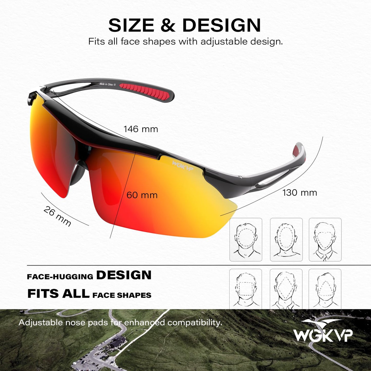 WGKVP Polarized Cycling Glasses for Men Women Sports Sunglasses Baseball Glasses Golf Running Driving Fishing (Black Red)