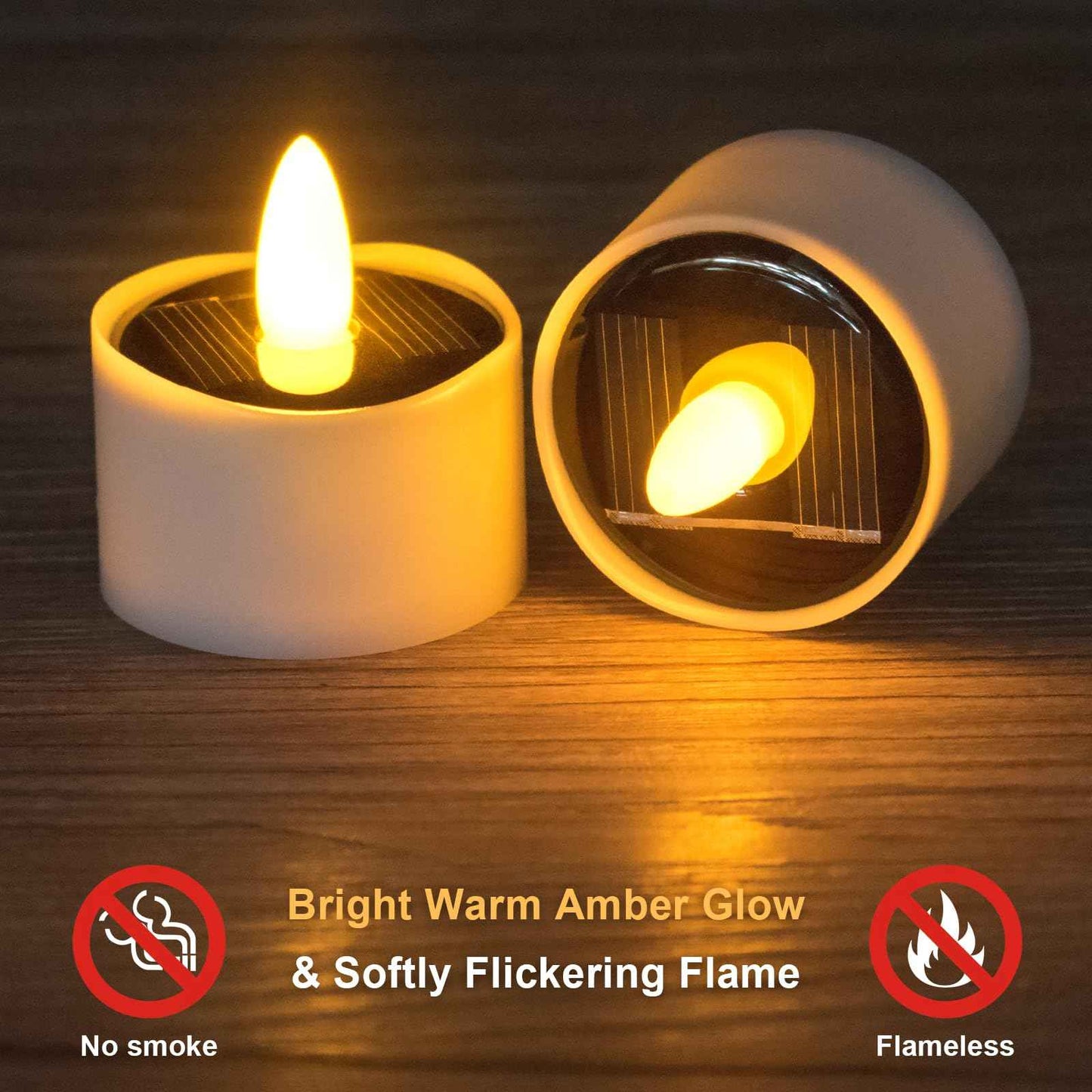 HL Solar Tea Lights, 8PCS Outdoor Waterproof Flameless Candles, Dusk to Dawn Rechargeable Battery LED Tea Lights for Lantern, Garden, Camping, Home Decor (Warm White, 1.5''x1.61'')