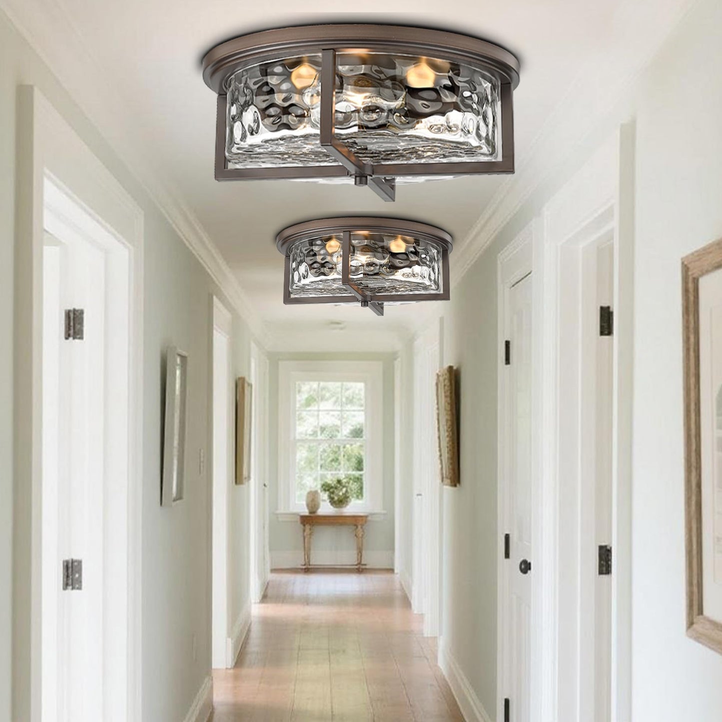 Odeums 16" D Industrial Flush Mount Ceiling Light, Large 3-Light Farmhouse Close to Ceiling Lights for Hallway, Kitchen, Bathroom, Dining Room (Oil Rubbed Bronze,)