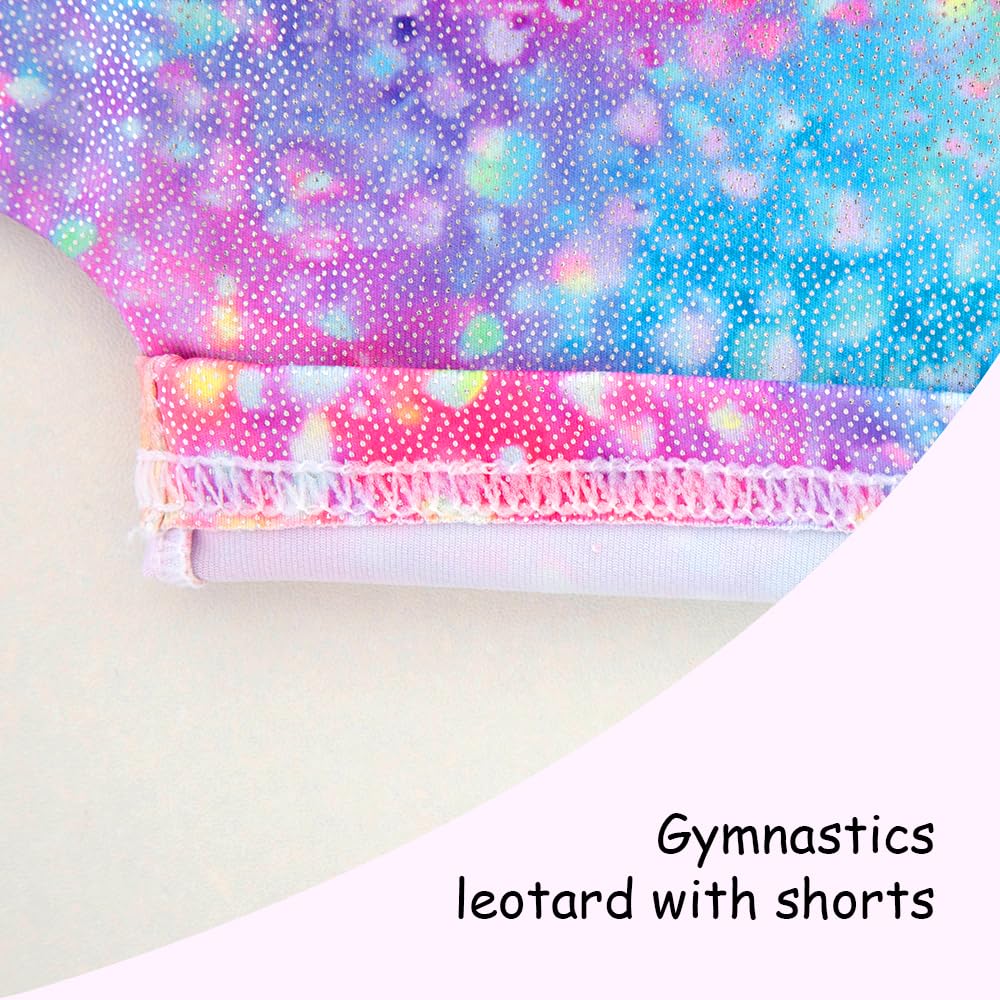 Gymnastics Leotards for Girls Toddler Dance Tumbling Outfits 9 10 Kids Sleeveless Biketard with Shorts Sparkly Rainbow Glitter Dancwear Unitards Clothes Bodysuit (Rainbow Glitter, 7-8 Years)
