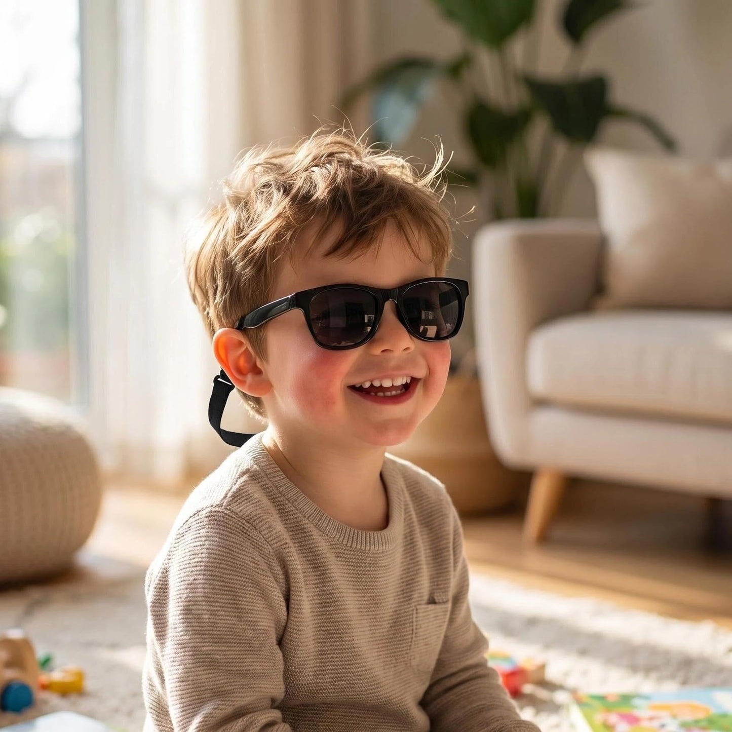 JUSLINK Flexible Polarized Baby Sunglasses for Toddler and Infant with Strap Age 0-4 (Black)