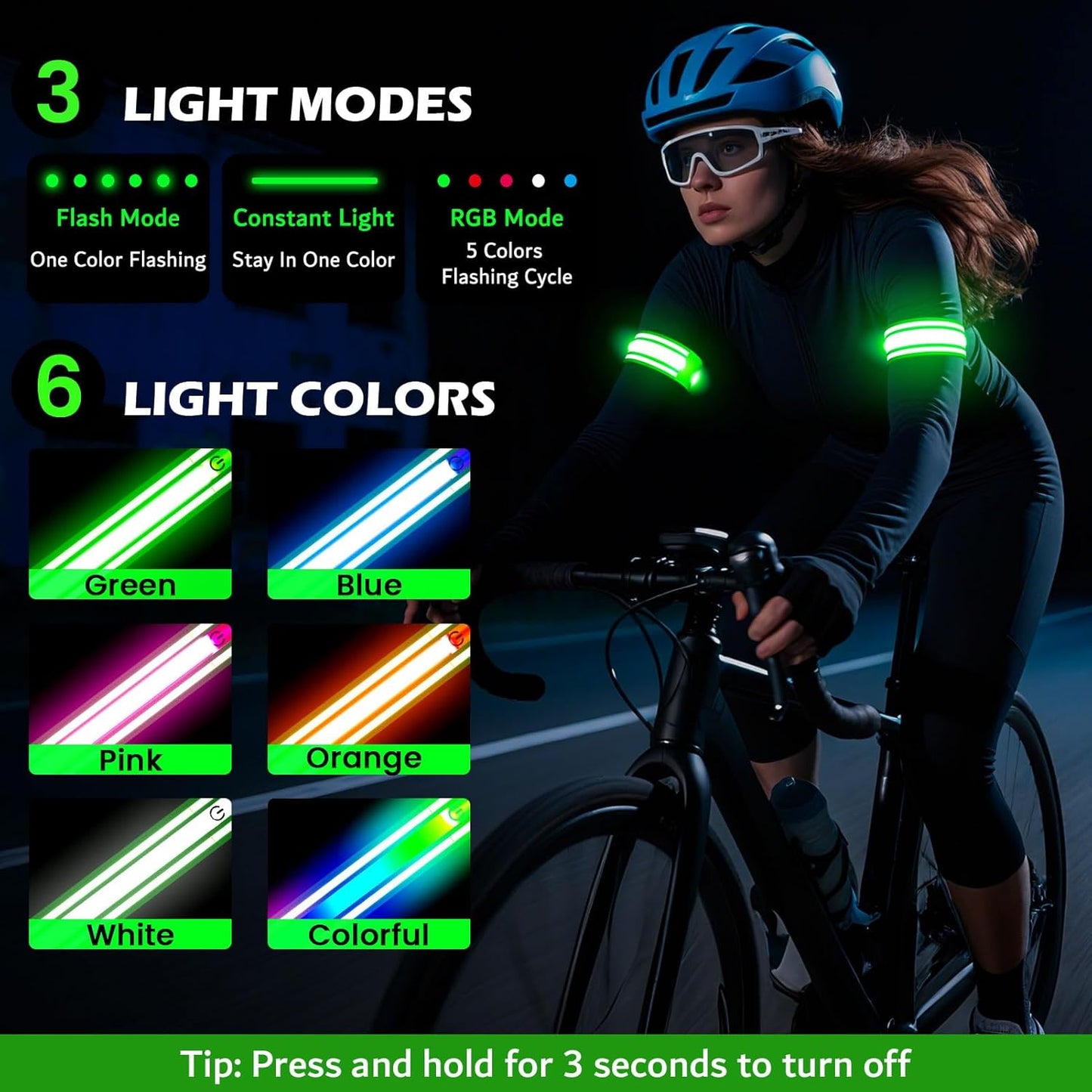 Skiennix LED Armband - High Visibility Reflective Gear | 2 Pack, 5 Colors, 3 Light Modes, Rechargeable