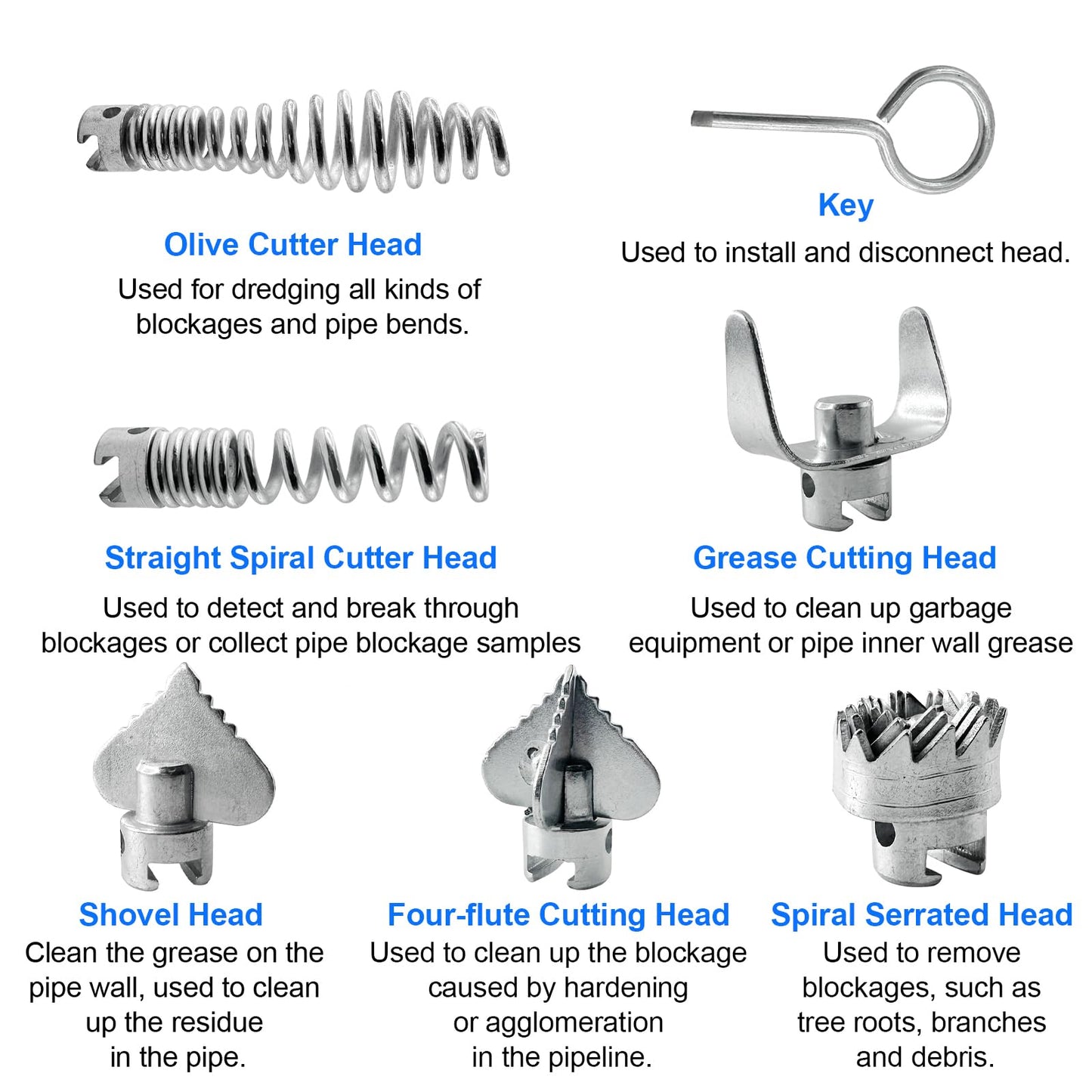 7 Pcs Drain Cleaner Combination Cutter Head Set 16mm Drain Snake Drill Attachment for Ridgid k50 K400 Pipeline Dredging Machine