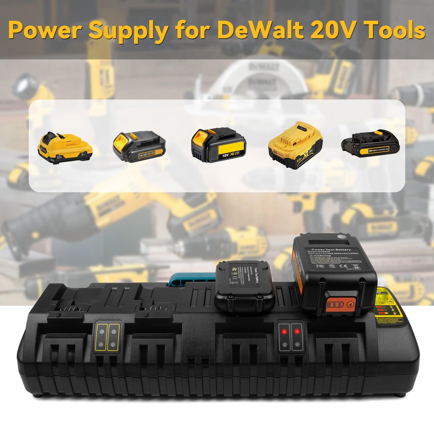 DCB104 4-Port Fast Charger for DeWalt 20V/60V Max Battery, with USB Port Compatible with DeWalt Battery 20V/60V DCB206 DCB208 DCB205 DCB606 DCB609Y DCB612 & Charger DCB104 DCB107 DCB115 DCB118