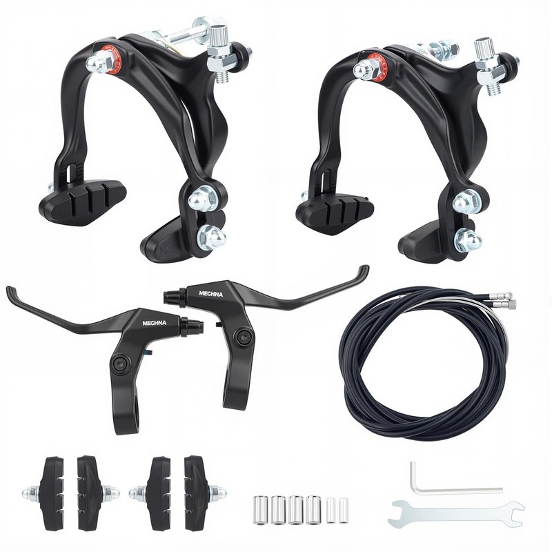 MEGHNA Bike Caliper Brake Set Aluminum Alloy Front and Rear Bike Brake Lever C Brake Set with Cables and Brake Pads Rim Brake for BMX Hybrid Bike Cruiser Bike Mountain Bike (Front and Rear Set)
