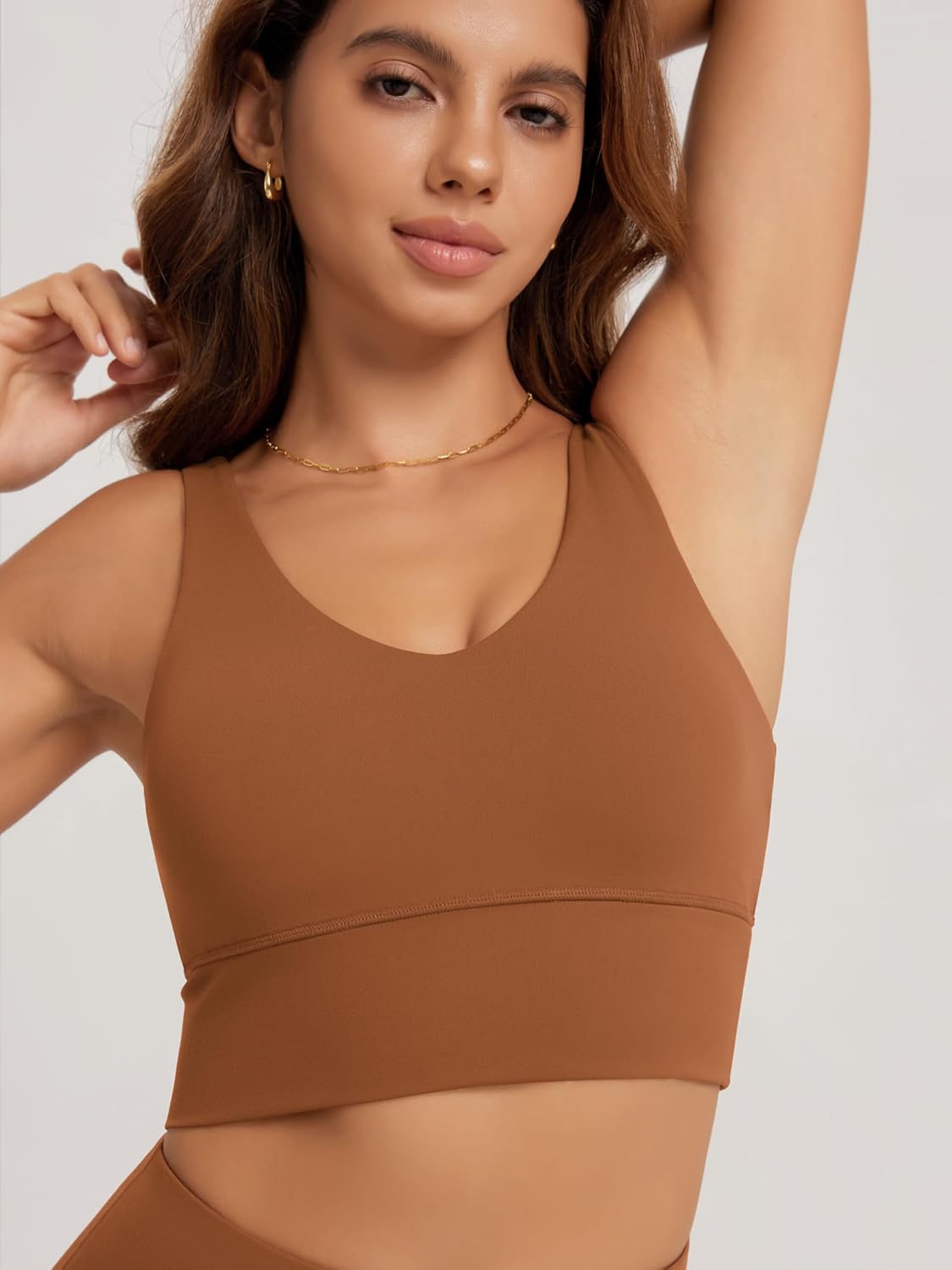 ODODOS Women's Sports Bra - Longline U-Back Design with V-Neck & Padded Comfort | Yoga & Workout Top