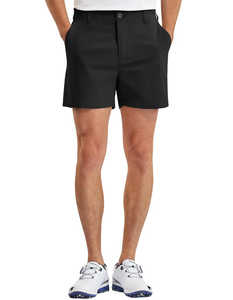PULI Golf Shorts Men Relaxed Fit Stretch Dress Lightweight Casual Waterproof Travel Quick Dry Flat Front Shorts Black 34W×5L