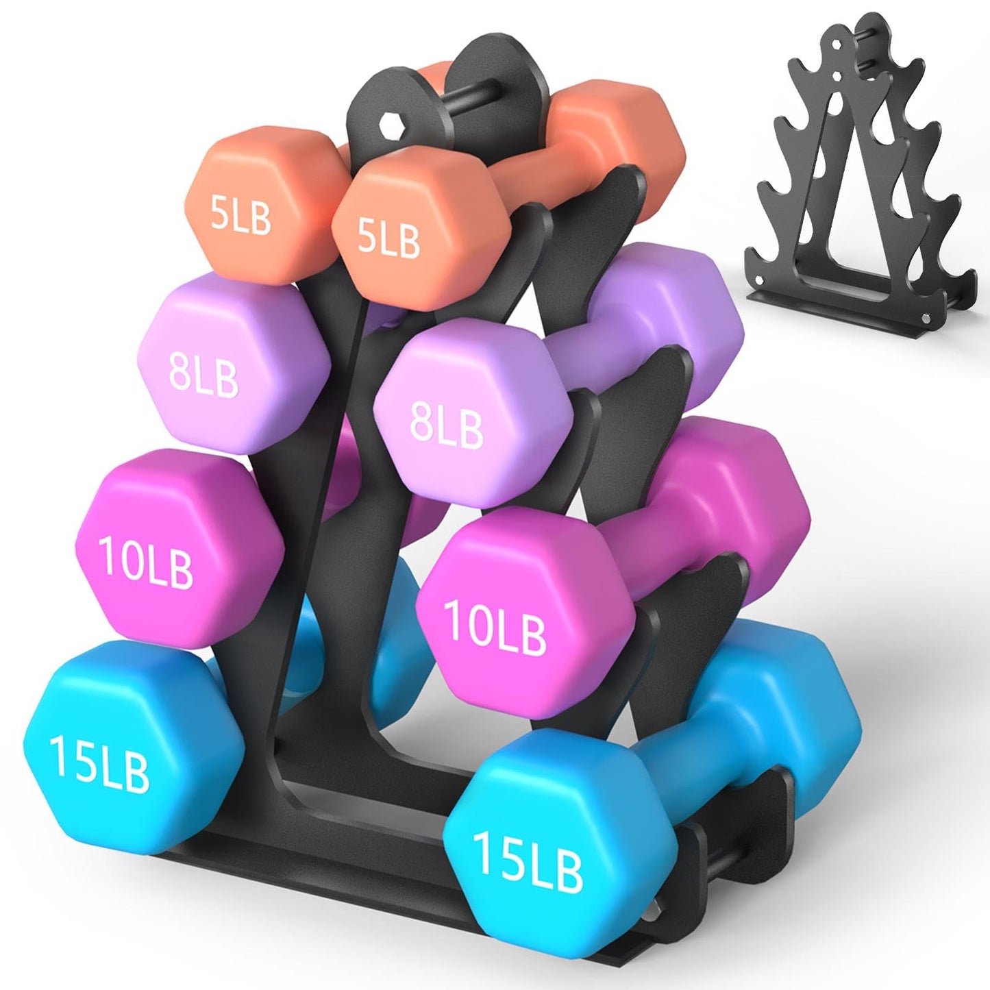 4-Tier Dumbbell Rack for 1-15 lb Weights (Dumbbell Rack Stand Only) Holds 5 Pairs Space-Saving Sturdy A-Frame Stand for Home Gym, Weight Rack for Women's Dumbbell Set
