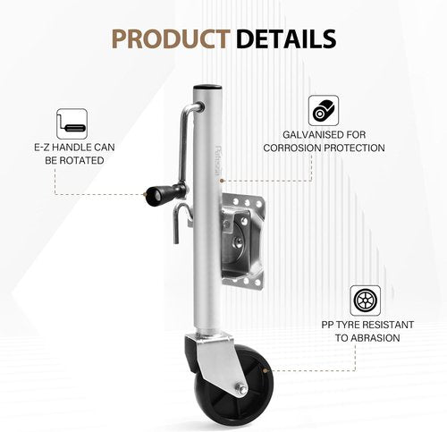 Heavy Duty Trailer Jack - 1000lb Lift Capacity, 10-Inch Sidewind Swivel Tongue Jack with Wheel for RV/Boat