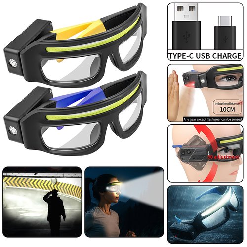 IgniteHaul LED Glasses Rechargeable Headlight with Motion Sensor and Touch Control, 5 Modes USB C Lighted Glasses for Night Running,Camping, Fishing, Cycling, Hiking, Hands-Free Lighting (Blue)