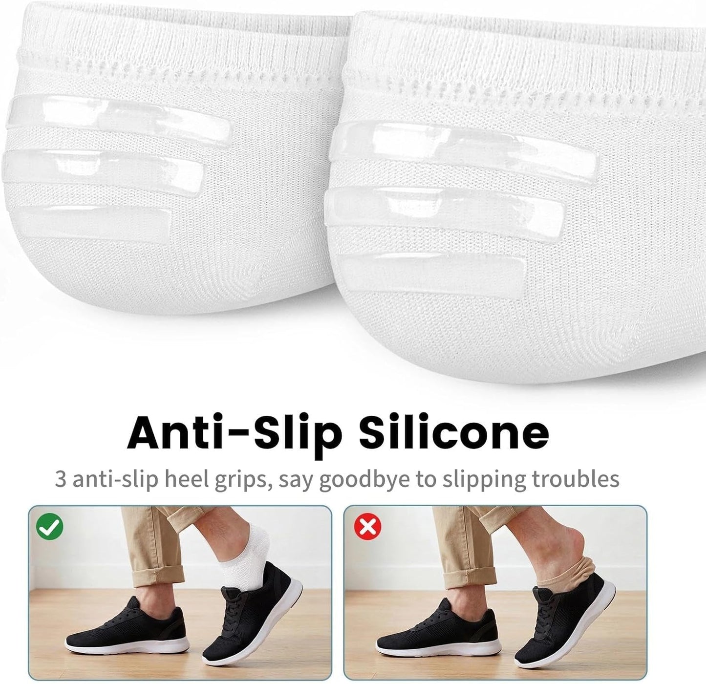 Wernies No Show Socks for Men - Low Cut Casual Cotton with Non-Slip Grips | Sizes 6-10 & 11-13