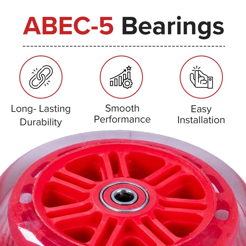 AlveyTech 125 mm Wheels for the Razor A3 Kick Scooter, Clear Wheel Red Hub (Set of 2)