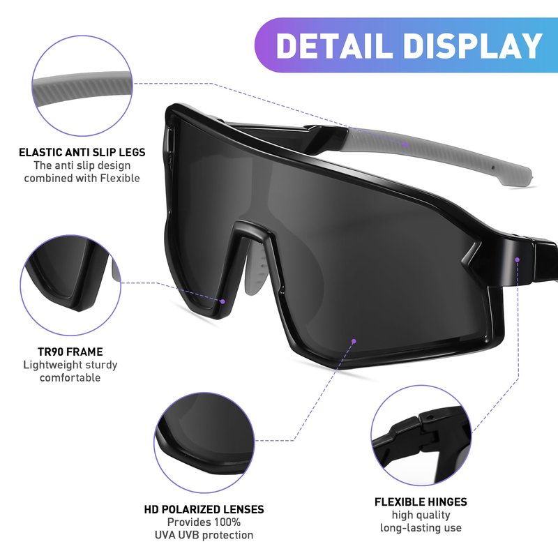 YAMAZI Kids Sunglasses Boys Baseball Sunglasses Polarized for Cycling Softball Beach - Youth Sports Sunglasses for Boys Girls Children UV Protection with Strap Age 6-12 (Black)