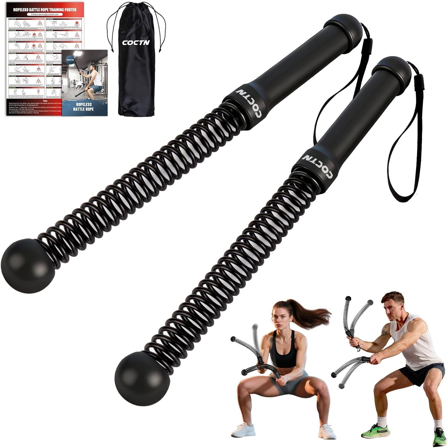 Skiennix Weighted Ropeless Battle Ropes - Heavy Duty Cordless Design for Home Gym | Strength & HIIT Training
