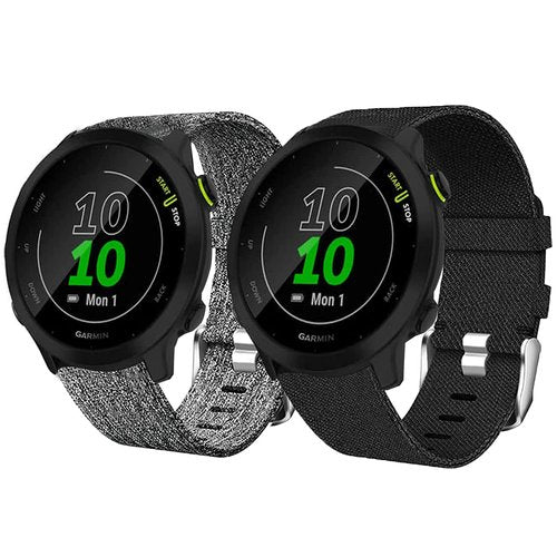 Lamshaw Compatible for Garmin Forerunner 55 Band, Breathable Nylon Woven Fabric Replacement Accessory Strap Compatible for Garmin Forerunner 55 / Approach S42 / Approach S12 (2 pack-Black+Gray)