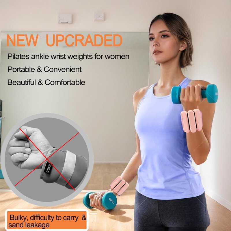 Wrist Weights, Ankle Weights For Women Men, Set Of 2 (1lb Each), Adjustable Weighted Wristbands Arm Leg Ankle Wrist Weights For Women & Men For Pilates, Walking, Yoga, Exercise, Strength Training, (Flesh Pink)
