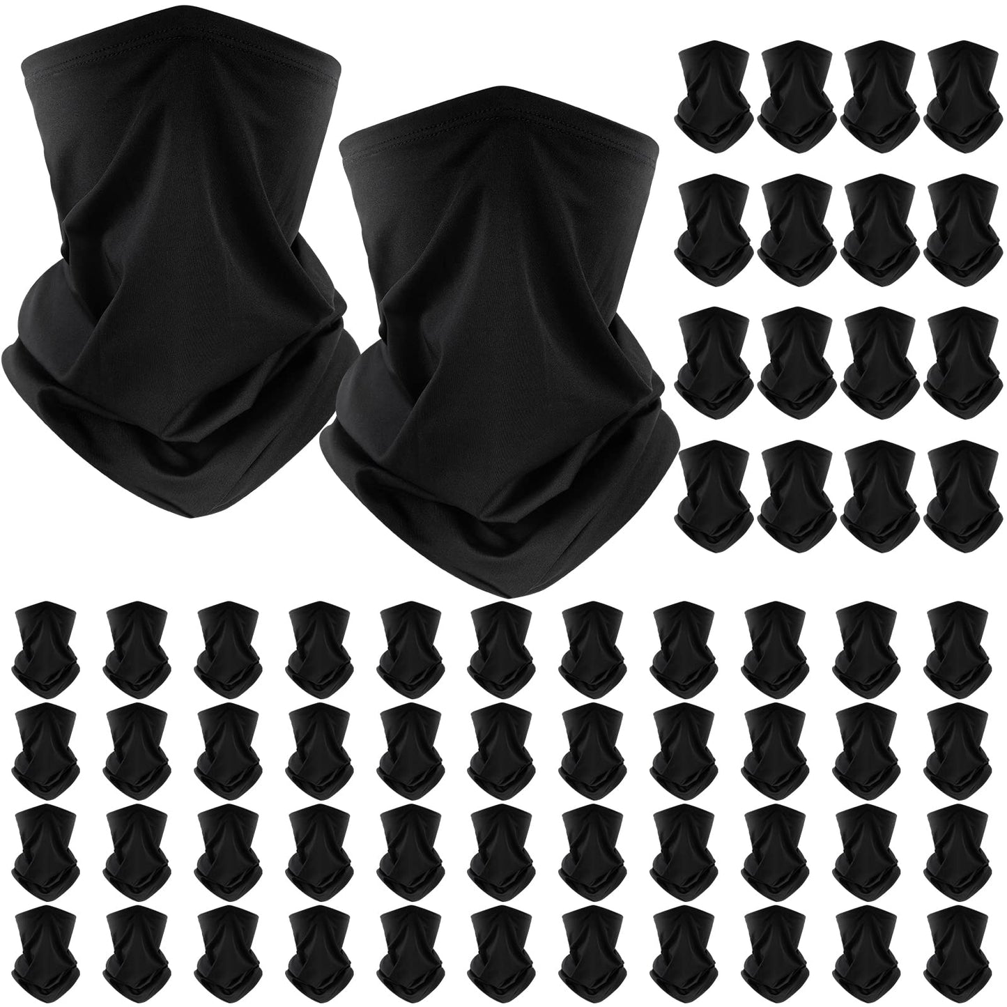 Jecery 60 Pcs Neck Gaiter Face Cover UV Protection Scarf Bulk Mask Breathable Balaclava Bandana for Men Women Outdoor Sports(Black)