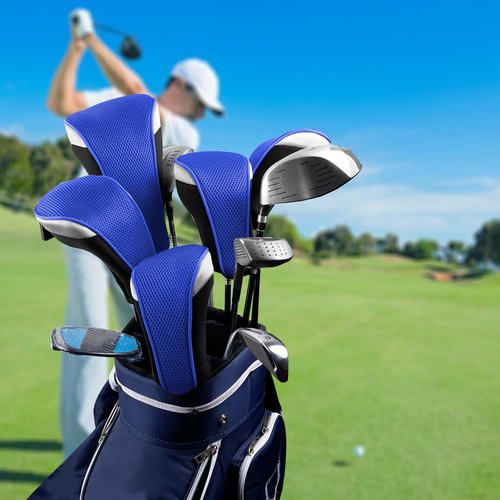 Andux 5pcs/Set Golf 460cc Driver Fairway Wood Club Head Covers Short Neck Blue