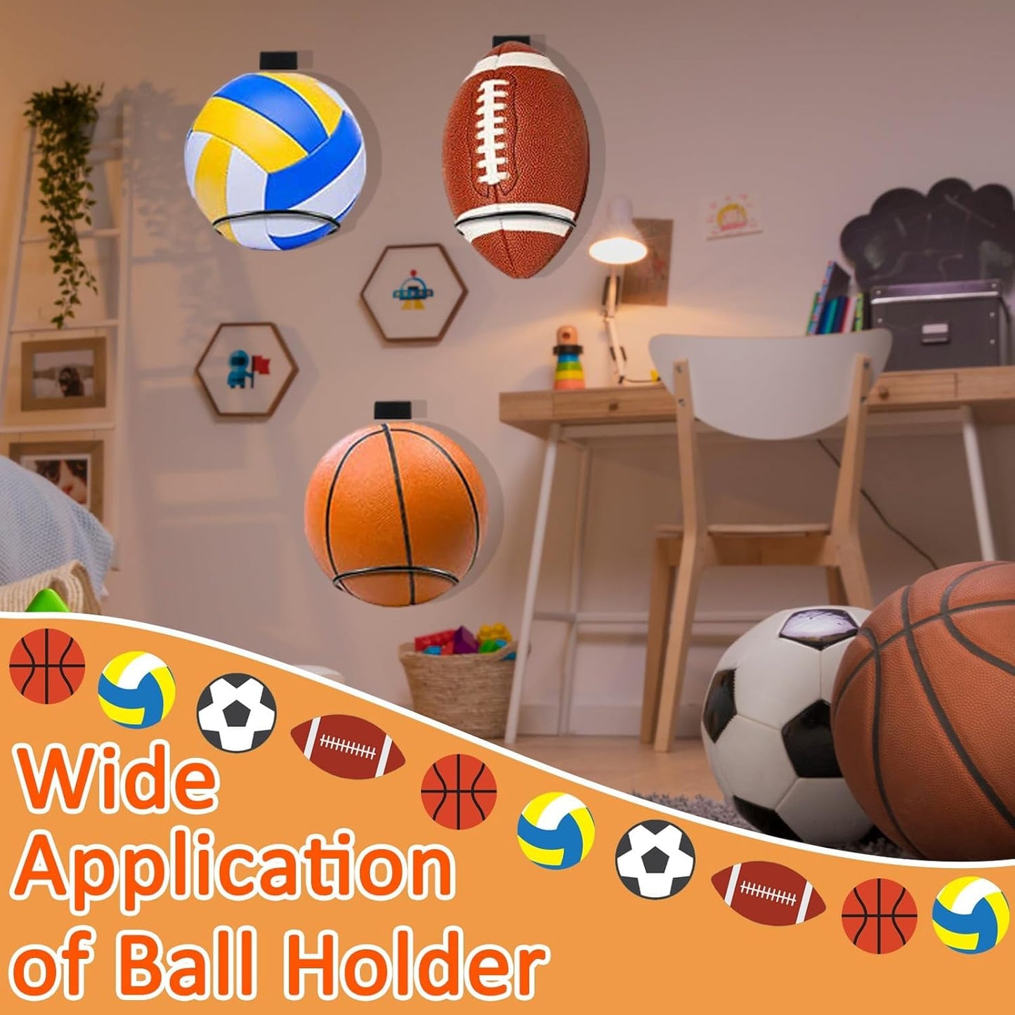 Skiennix Iron Wall Mounted Foldable Ball Holder - Heavy Duty Sports Ball Storage Rack | 2-Pack, Space Saving Design