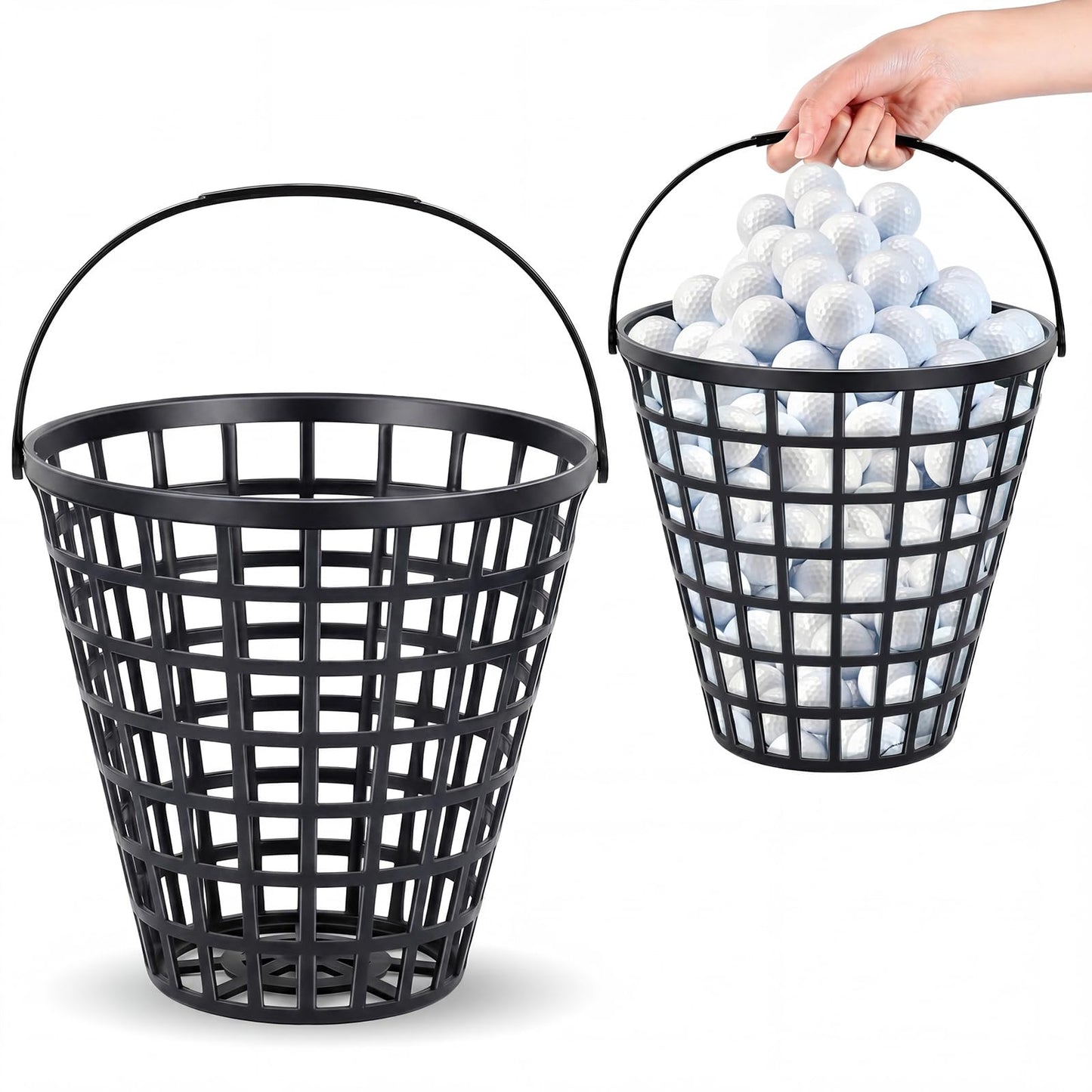 Halloscume Golf Ball Basket, Small/large Can Hold 50/75/100 Balls Golf Container with Handle Holder Contain Stadium Accessories Storage Bucket for Sport Practice