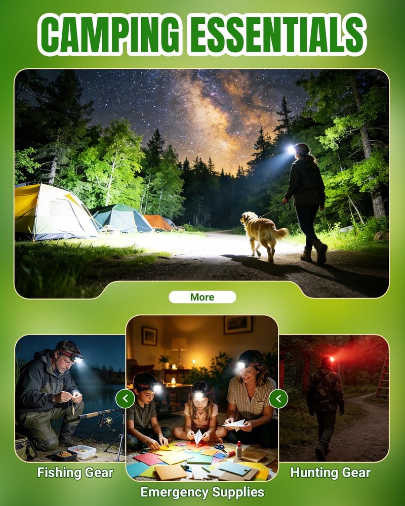 2 Pack Headlamp - Super Bright Rechargeable Flashlight, Fathers Day Fishing Gear Headlights 8 Modes with USB-C Fast Charge, IPX4 Waterproof Motion for Camping Essentials Hiking Home Emergency