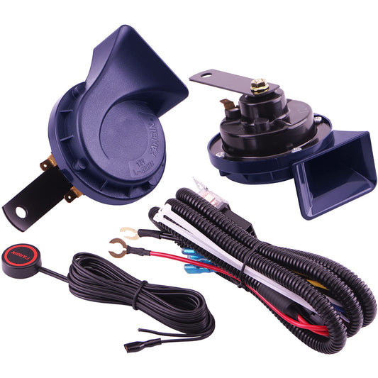 AOLIHAN Blue Electric Motohorn,12V Train Horn for Car 130dB,Super Loud Horn for Truck,Dual Tone Snail Horns 510hz/410hz,Waterproof Car Horns with Relay and Switch Button
