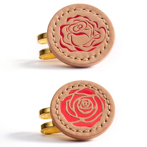 Kumi Living Handmade Golf Ball Markers for Men and Women Foil Debossed with Vegetable Tanned Genuine Leather Valentine's Day Gift for Golf Lover Set of 2, Hat Clips Included, Magnetic (Rose and Rose)