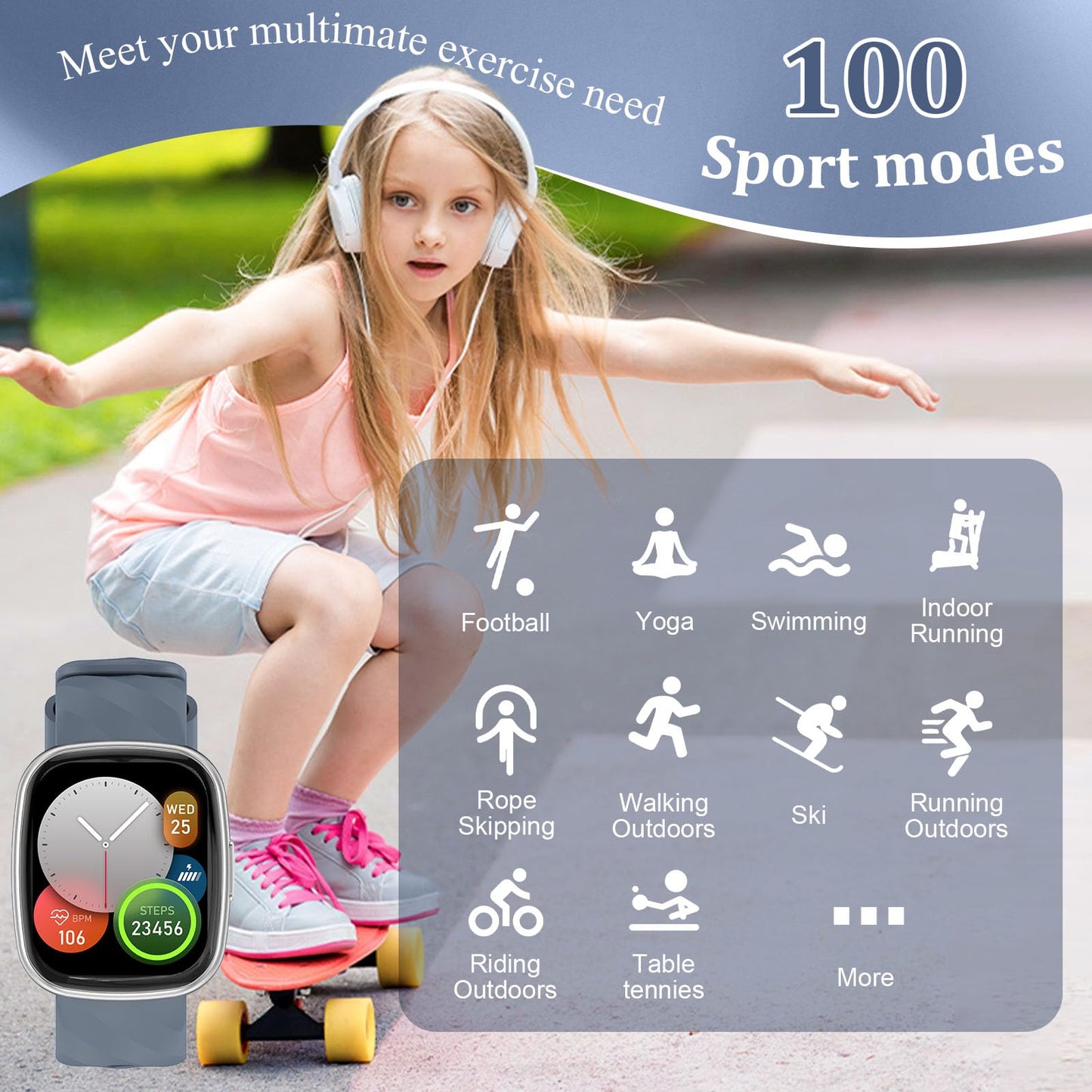 AXYWINBO Smart Watch for Kids-Watches for Girl boy Teens IP68 1.75" Fitness Tracker with Heart Rate Sleep Monitor Pedometer Alarm Clock Games-Kid Sport Watch for 4-14 Ages Girls boy Gift Silver