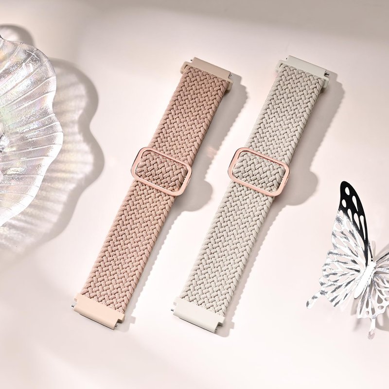 Sunnyson 2 Pack Braided Elastic Band Compatible with Garmin Venu 2/Garmin Venu 3/ Garmin Vivoactive 4,22mm Adjustable Watch Band Nylon Woven Replacement Straps Wristband for Women Men