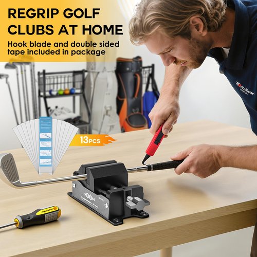 Golf Club Regripping Pro Kit, Quick Release Golf Grip Removal Tool Aluminum Vise Clamp Beginner-Friendly Home Vise with Golf Grip Replacement Tape, Hook Knife (No Solvent)