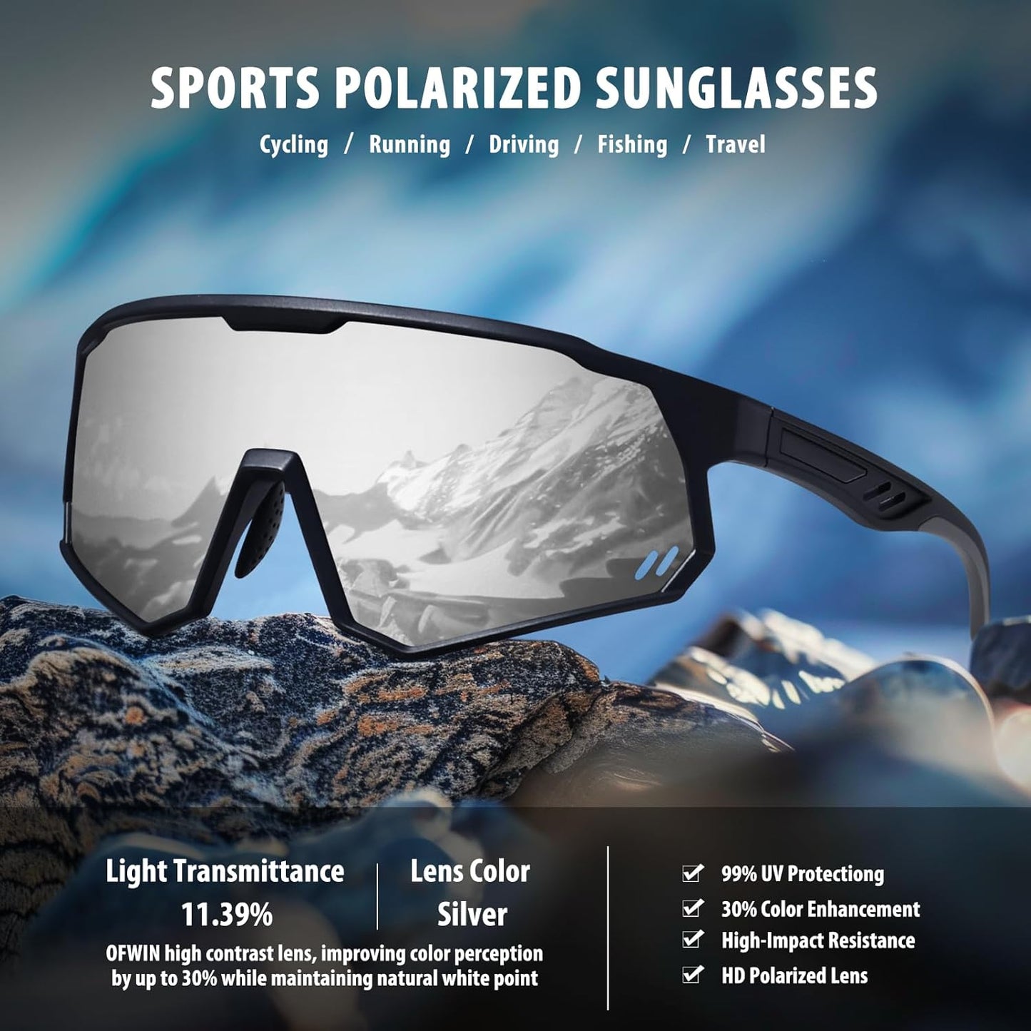 Polarized Sports Sunglasses - UV400 Protection for Men & Women | Wrap-Around Design for Cycling & Running