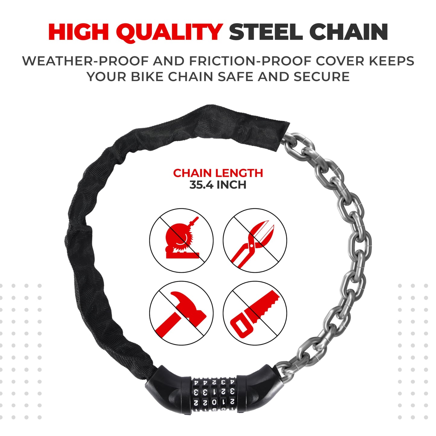 PRO BIKE TOOL Bike Lock – Heavy Duty Anti Theft Bike Chain Lock & Bicycle Cable Lock, 35.4" 5-Digit Combination Lock, Keyless Security Lock for Road, Mountain, Electric & BMX Bikes