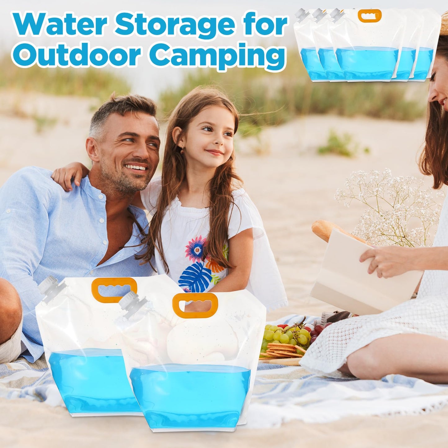 Pafeooui 16 Pcs Water Emergency Container Bag, 1.3 Gallon Storage Bags, Freezable, BPA Free Food Grade Clear Plastic Water Carrier Tank, Foldable Storage Bottle for Camping Riding