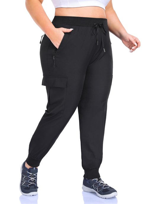 ZERDOCEAN Women's Plus Size Hiking Pants Lightweight Quick Dry Cargo Joggers Athletic Pants Black 2X