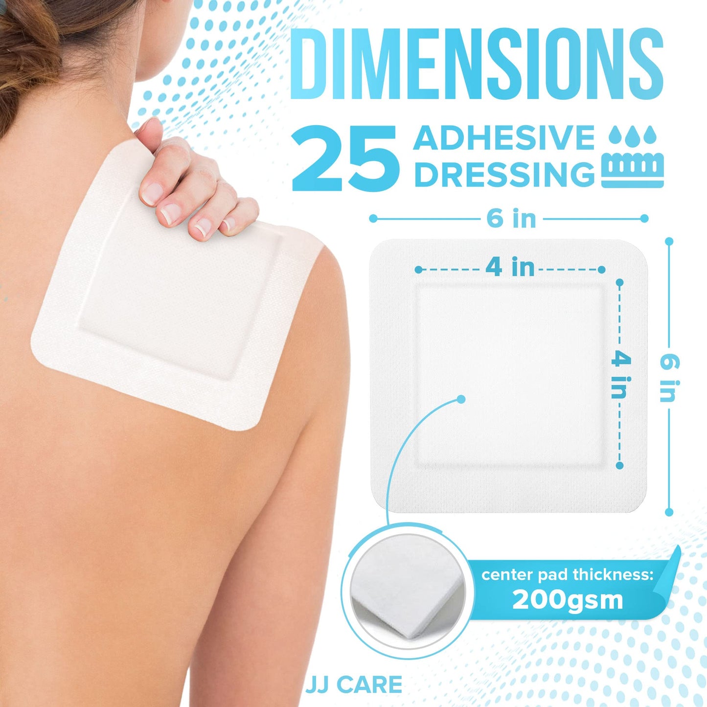Adhesive Island Dressing [Pack of 25], 6x6 Sterile Bordered Gauze, Breathable Island Wound Dressing, Individually Wrapped Adhesive Gauze Bandages with Non-Stick Central Pad