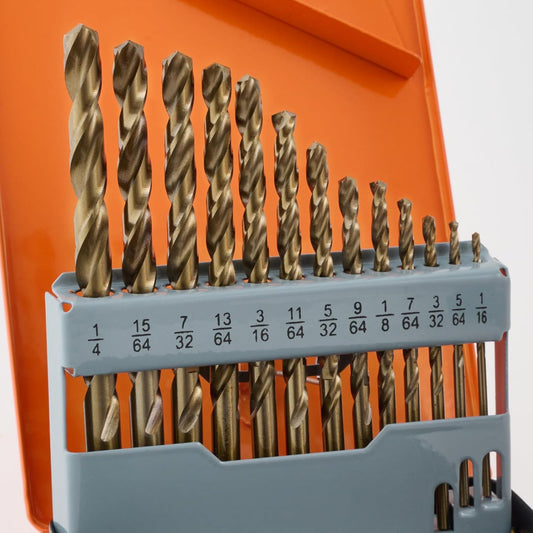 29-Piece High Speed Steel Drill Bit Set with Metal Indexed Case - 135° Tip for Wood, Plastic & Stainless Steel