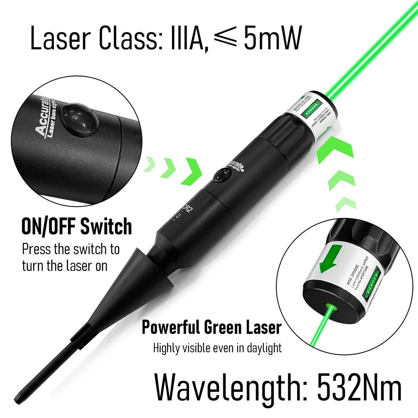 Socpuro Professional Laser Bore Sight Kit with 32 Bore Adapters, fit .17 to 12GA Calibers, Bright Green Laser Bore Sighter with Button Switch, Powerful Hunting Equipment
