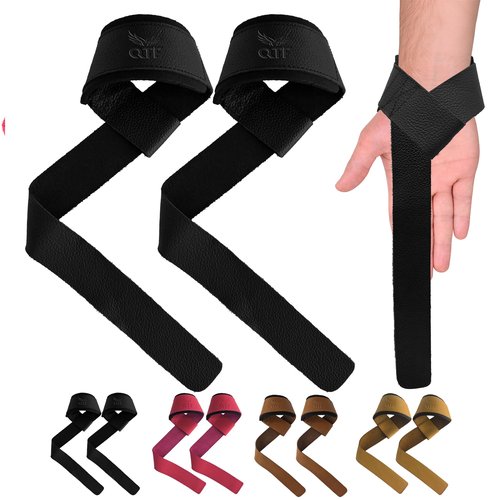 Genuine Leather Lifting Straps, Wrist Assistance for Heavy Pulls, Weightlifting Bodybuilding, Gym, Fitness Accessories, Strength Training, Powerlifting, & Deadlifts (Leather/Strap-Black, Leather/Black)