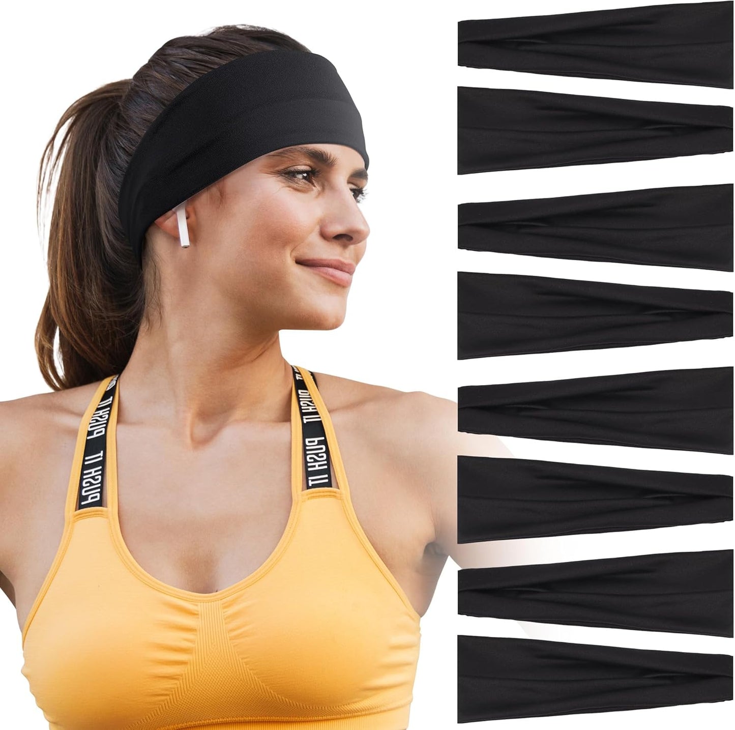Skiennix Headbands for Women - 8 Pack Wide Elastic Non-Slip Sweatbands for Workouts & Daily Wear
