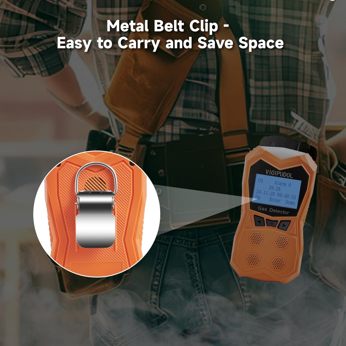 4-Gas Detector, Portable Clip-On CO/H₂S/O₂/LEL Monitor w/Triple Alarm, Data-Log, Explosion-Proof, Industrial Certified – for Plant, Mine, Confined Space, Home Use