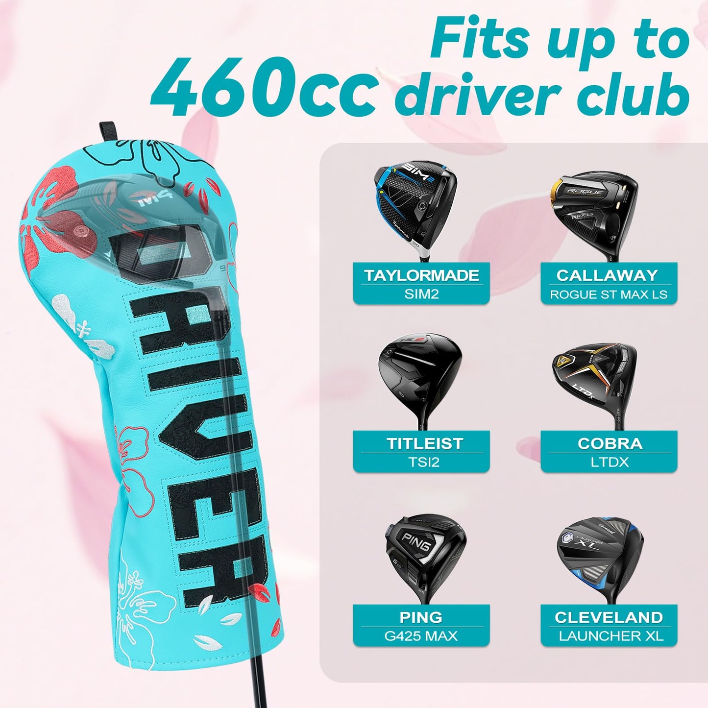 Craftsman Golf Floral Azalea Elegant Cyan Driver Headcover Cover Travel Protector Gift for Men Women Golf Accessory