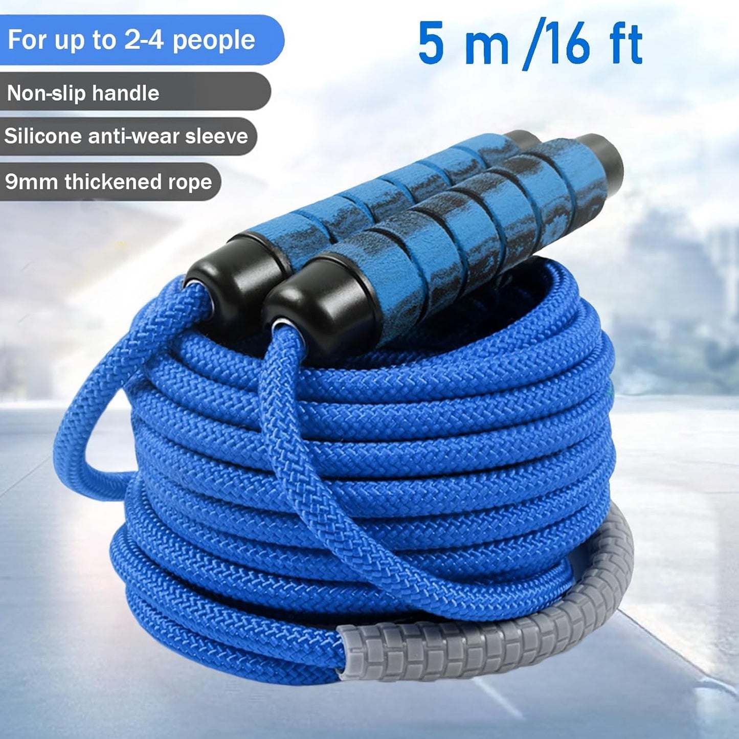 Skiennix 16 FT Jump Rope - Adjustable Double Dutch Skipping Rope for Kids & Adults | Blue, Tangle-Free Design